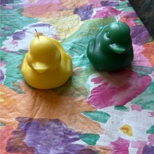 Yellow and Green handmade Duck Shaped Candles.